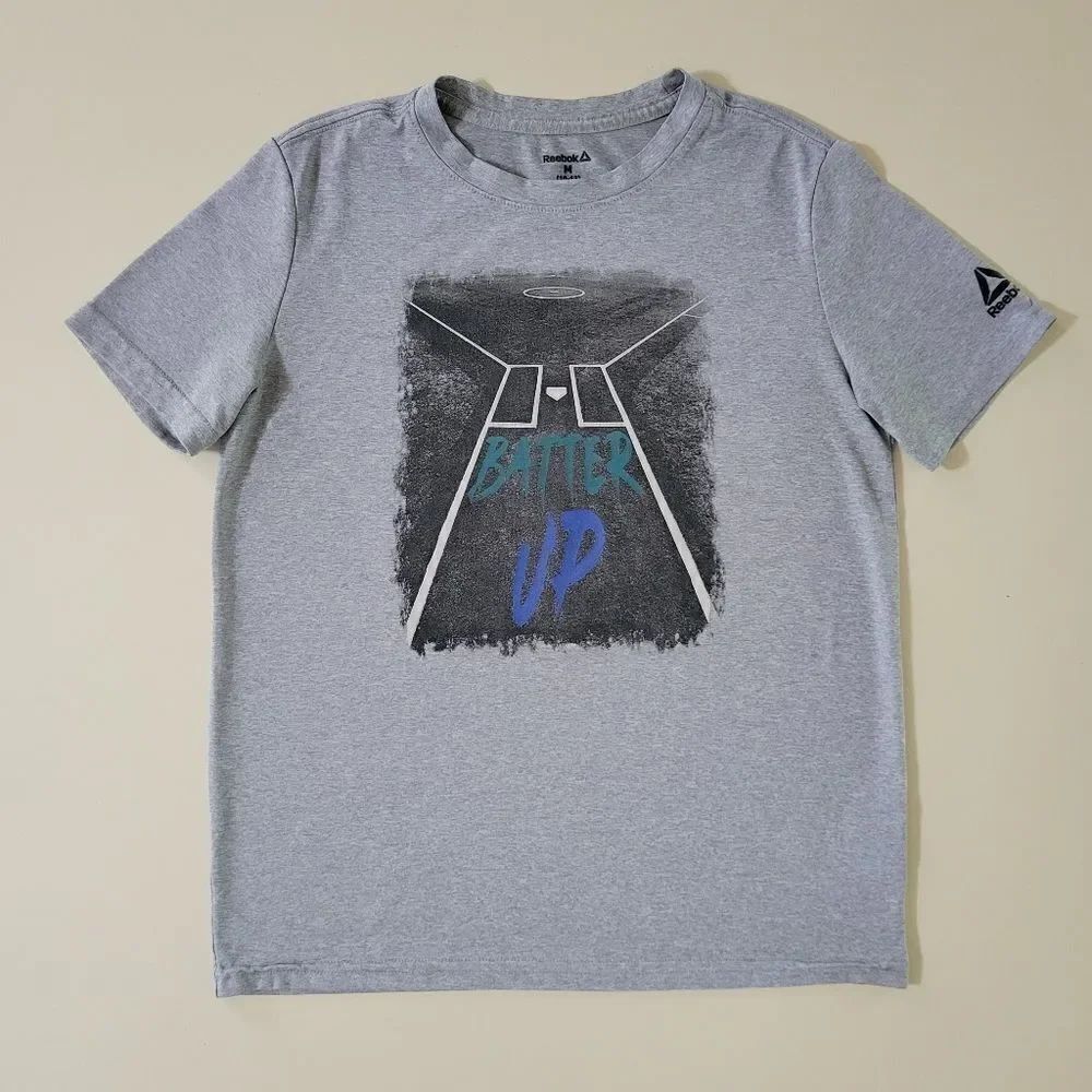 Reebok Boy's Gray Crewneck Short Sleeve Pullover Tee BATTER UP